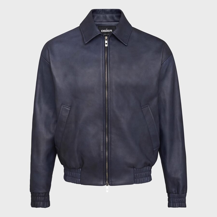 Figari Leather Bomber Navy