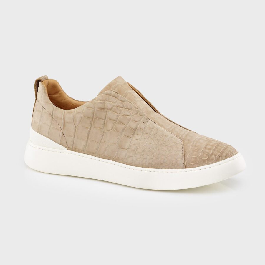 Milan Alligator slip-on Suede Sneakers Beige